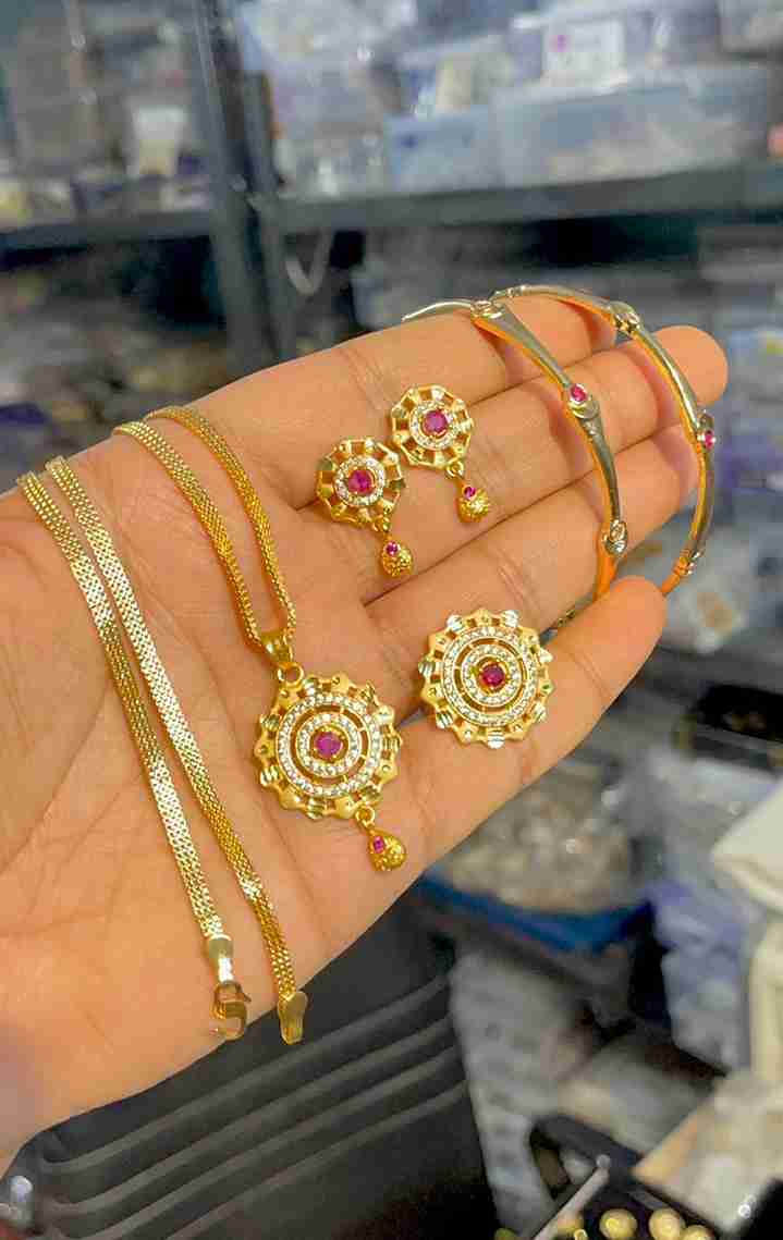 Gold Plated Pendant With Tops Ad Adjustable Ring With Bangle Combo